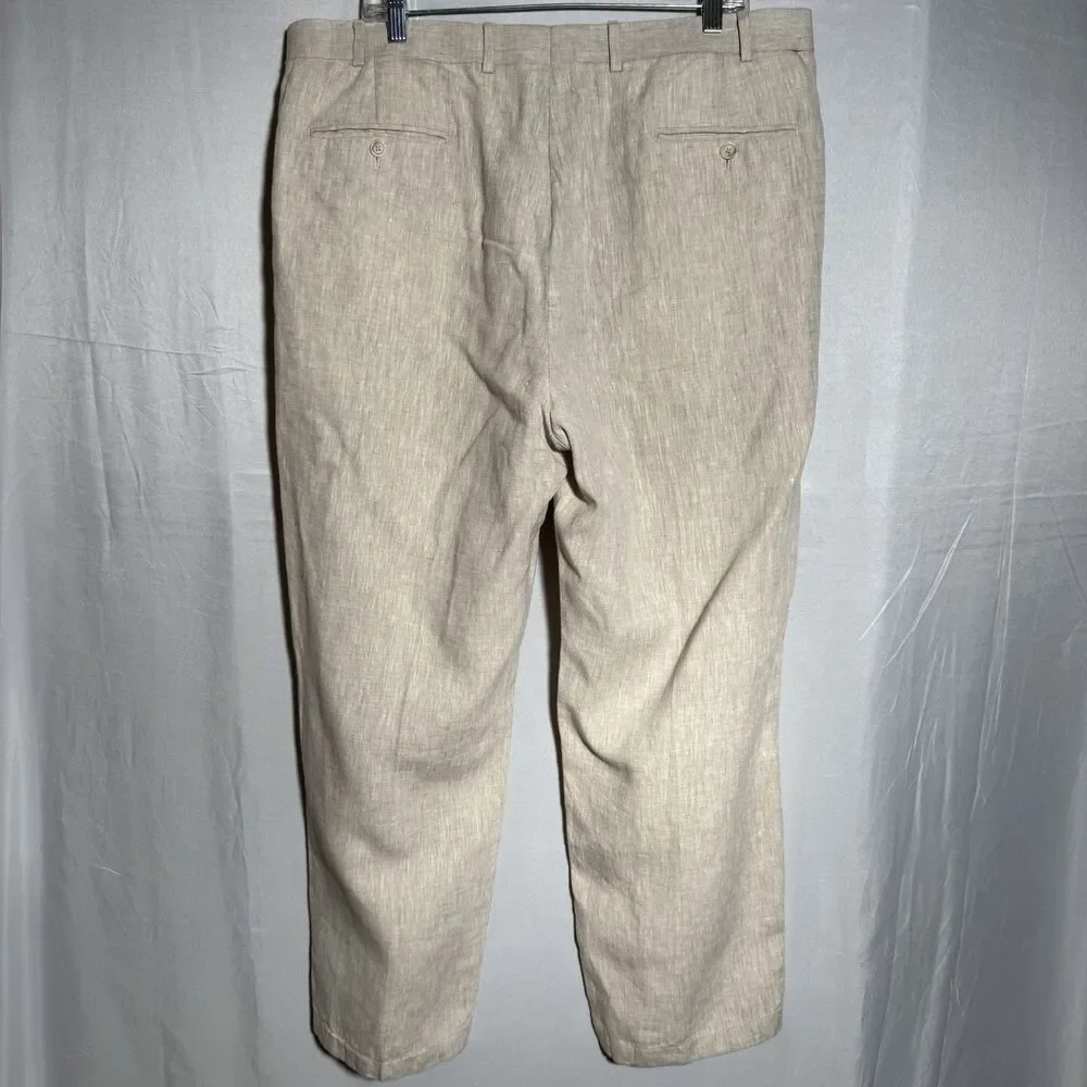 Just Linen Mens Pants 40W 100% Linen Beige Lightweight Summer Wedding Casual